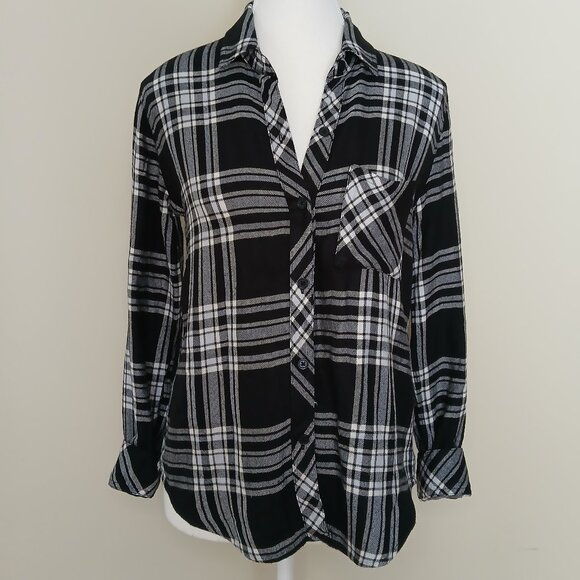 Rails Hunter Button Down Plaid Soft Classic Shirt Black Sky Ivory Size XS - Picture 1 of 8
